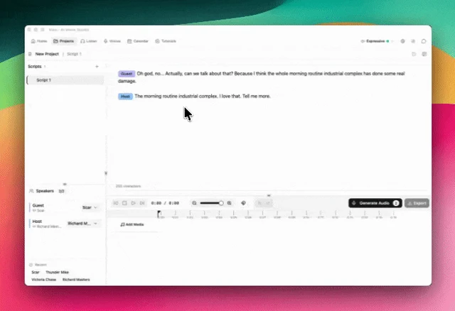 Adding a pause node via the slash command in the Vois script editor