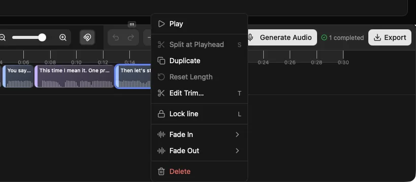 The clip menu showing Lock line with its L shortcut