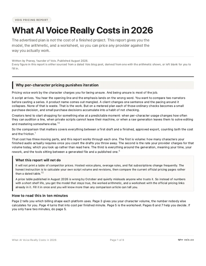 First page of the 2026 AI voice cost report PDF