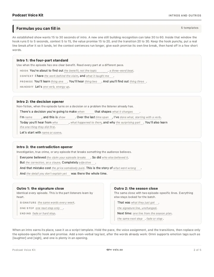 Second page of the Podcast Voice Kit PDF