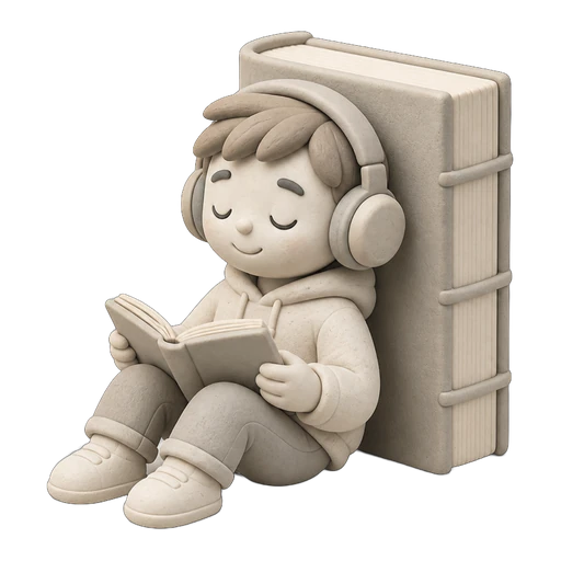 Clay illustration of a listener with an audiobook