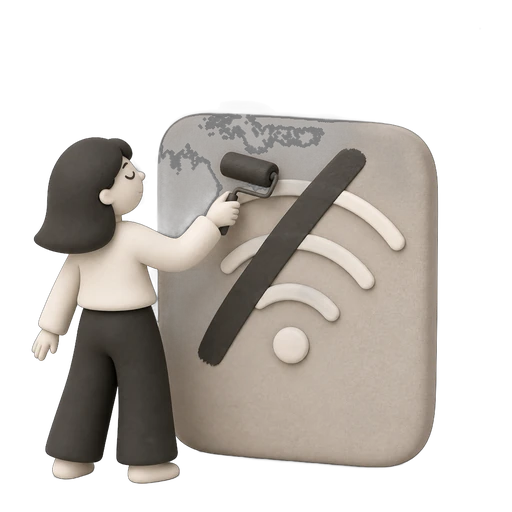 Clay illustration of painting out a wifi symbol, an offline local batch